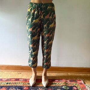 J. Crew Green RATTI Giraffe Print Cropped Pants, pull on styling